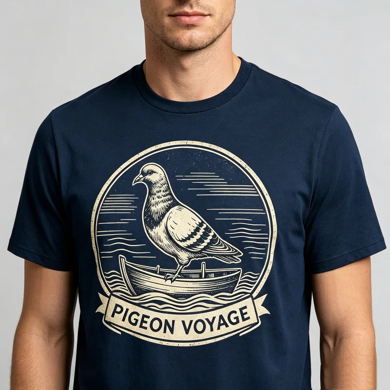 Vintage Pigeon Voyage Graphic T Shirt Unisex Sail Boat Pigeon Circle Stamp Short Sleeve Aesthetic Streetwear Summer Cotton Tops