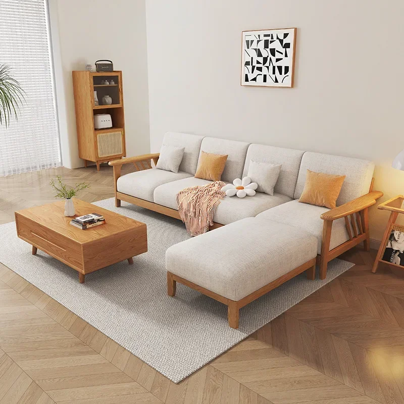 Solid Wood Sofa Combination Wabi-sabi Wind Living Room Modern Simple Small Apartment Furnitureb21