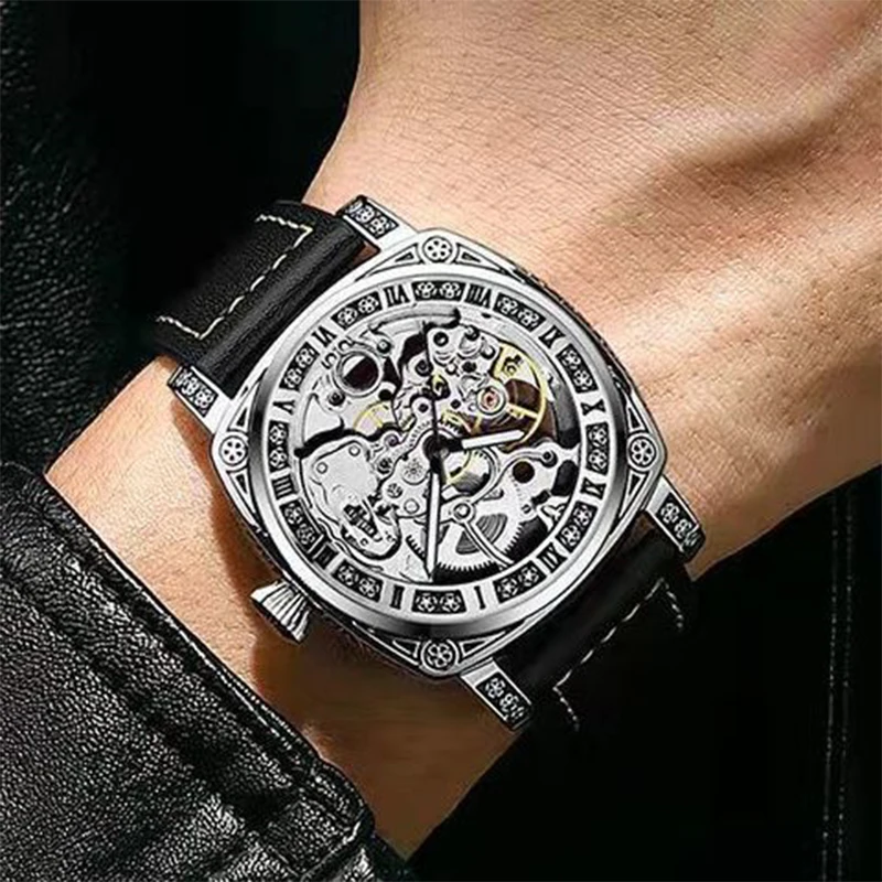 New Mens Watch Top brands Automatic man watches skeleton  Fashion Male Clock Business Mechanical Wristwatch relogio masculino