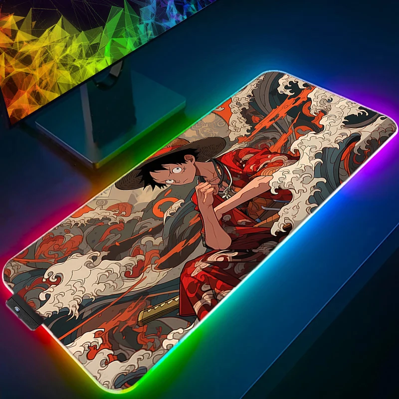 RGB LEDマウスパッド ワンピース ルフィ オフィスデスクマット コンピューターゲームマウスパッド ラバーキーボードパッド PCアクセサリー マウスパッド タブレットパッド
