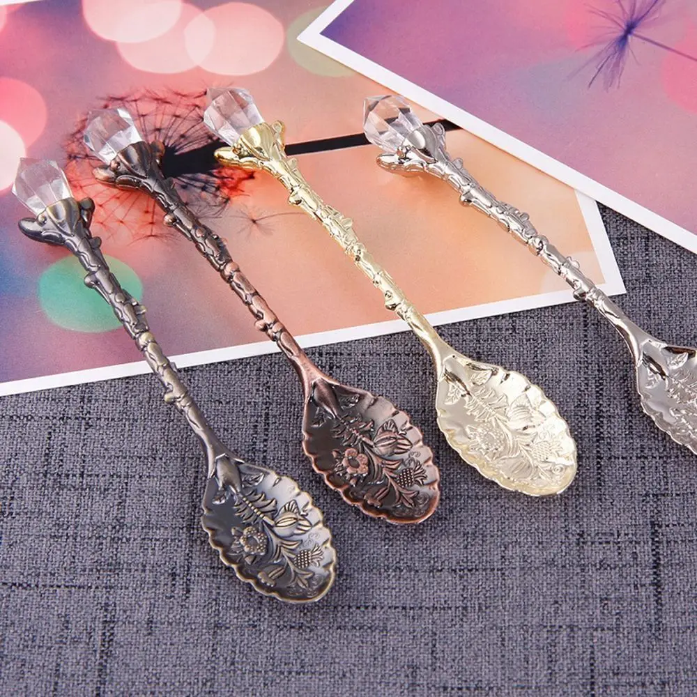 

Crystal Head Coffee Spoon Ice Cream Zinc Alloy Dessert Tea Scoops Accessories Kitchen Dining Bar