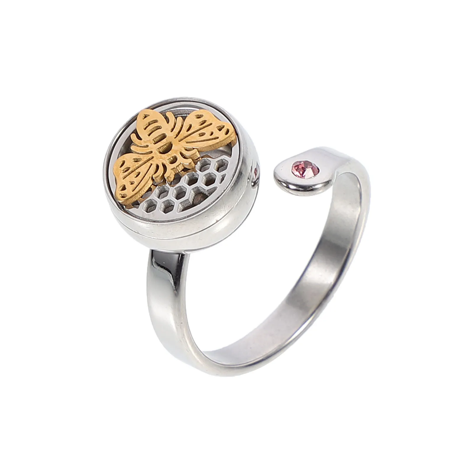 

Adjustable Essential Oil Open Ring 14K Gold Plated Stainless Steel Hollow Design Women's Aromatherapy Jewelry Gift Fashionable