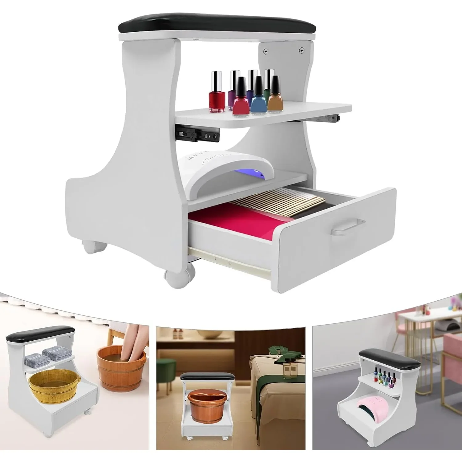 

Foot Rest Pedicure Manicure Funiture,Footbath Stool with 4 Universal Wheels with Brakes, Foot Bath Spa Cart Nail Foot Rest Stand