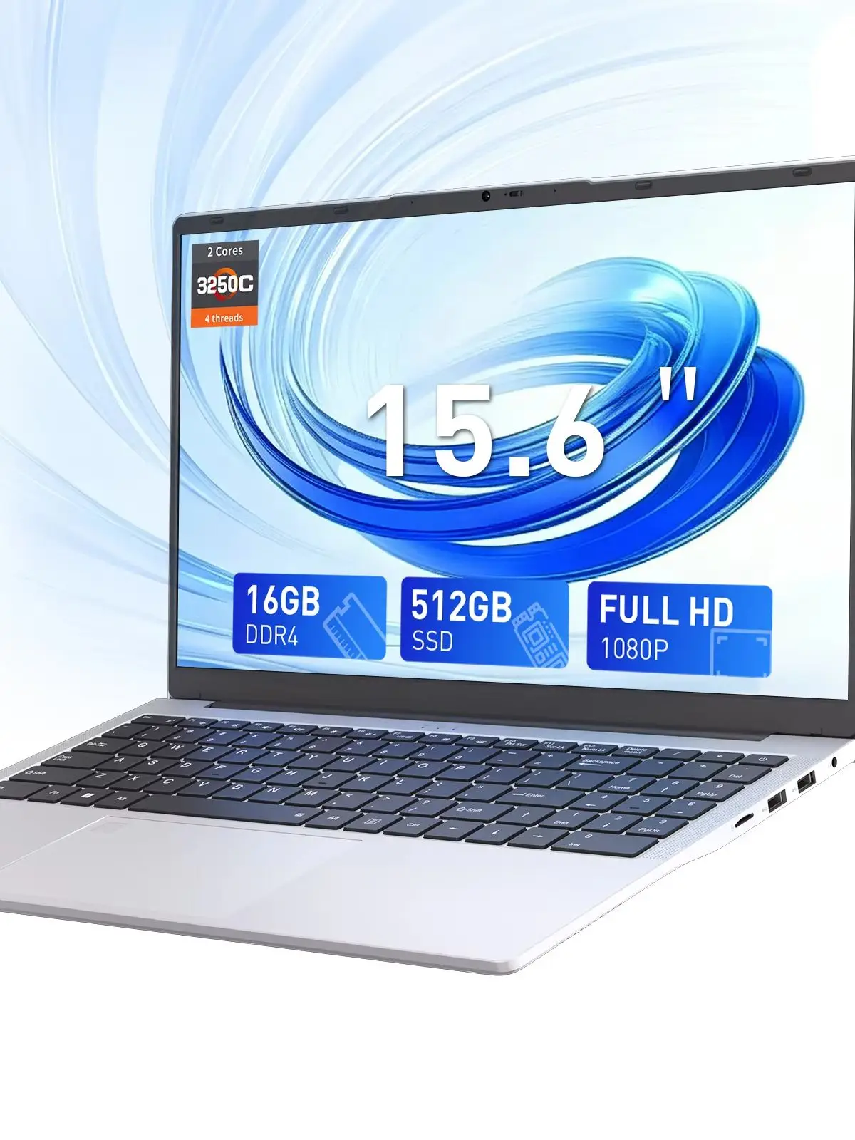 Notebook-PC, 15,6 Zoll, FHD-IPS-Laptop, AMD Ryzen 3 3250C, max. 3,5 GHz, 16 GB RAM, 512 GB NVMe M.2 SSD, Windows 11 Pro, Wi-Fi 6, Bluetooth 5.3, 2 Typ-C-Anschlüsse, HDMI – Computer für Arbeit und