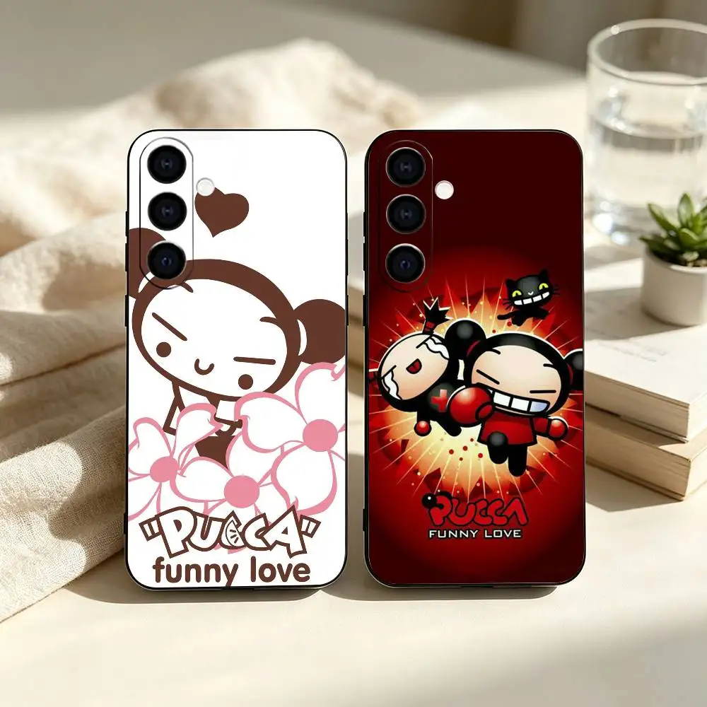 P-Pucca-as Cartoon G-Garu-us  Black Soft Silicone Phone Case For Samsung Galaxy A71 A72 A73 A51 & Other Related Models