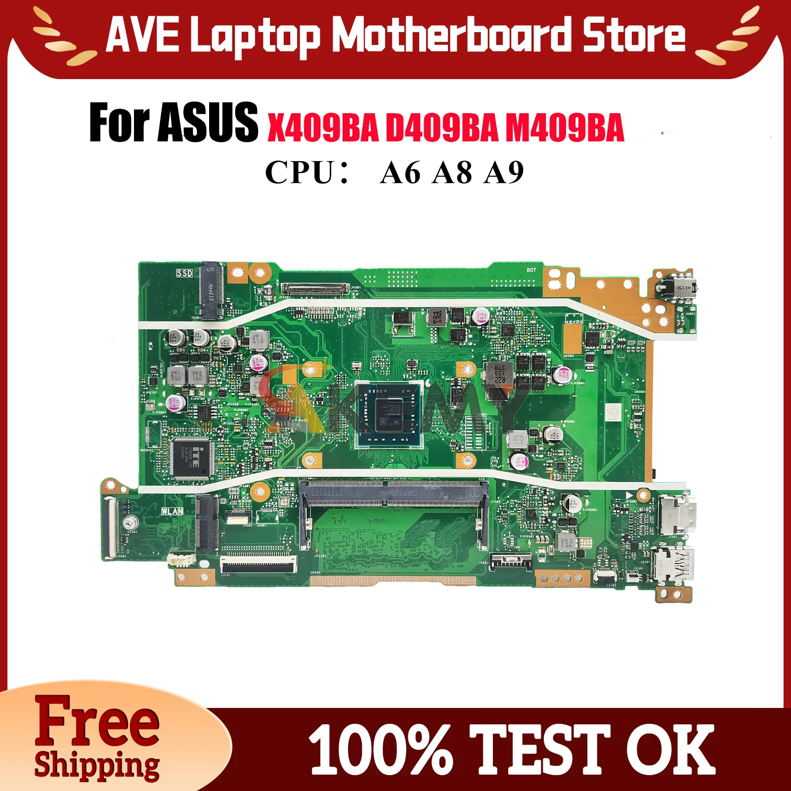 

X409BA Материнская плата для ноутбука ASUS VivoBook X409B M509BA D409BA M409BA X509BA D509BA Материнская плата с процессором A6 A8 A9 100% тестирование ОК