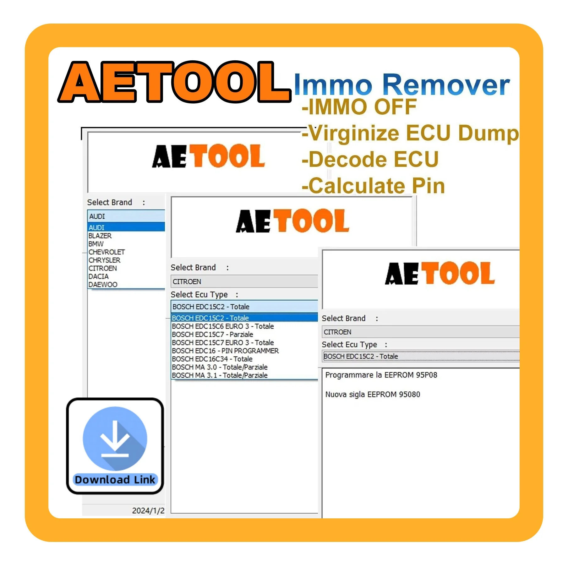 

AETOOL IMMO REMOVER V1.3 AETOOL Immo Eeprom Off Программное обеспечение Virginize ECU Dump Decode ECU Calculate PIN Virgin/IMMO Remover