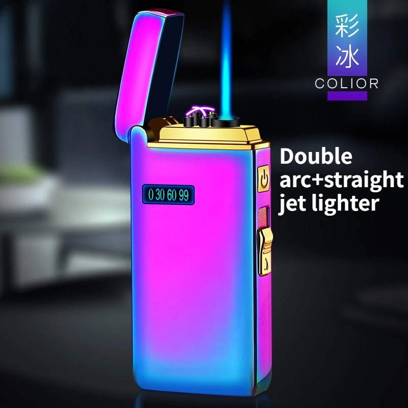 NEW High Aesthetic Value Gas Electric Dual-use Cigarette Lighter Windproof Portable Dual Arc Lighter Men's Lighter Gift