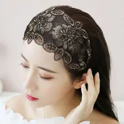 Vintage Embroidery Lace Floral Head Hoop For Women Korean Broadside Hair Bands Printed Flower Headband Toothed Non-slip Headband