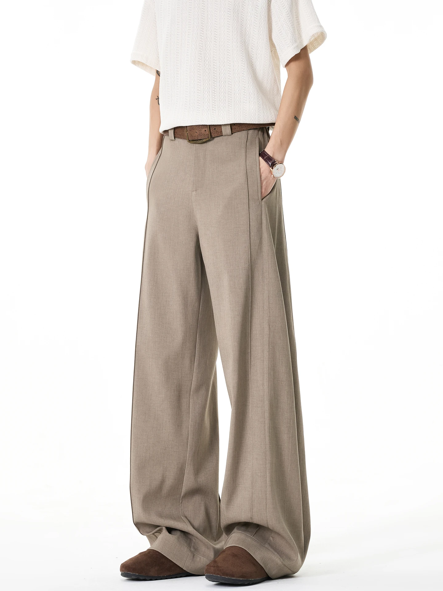 

Simplici Meets Sle Men's Loose Fit Straight Leg Casual Pants Drapey Pure Color American Brand Spring Faionable