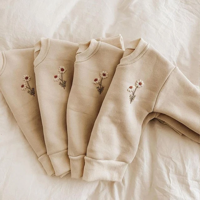 Baby Girls Clothes Set Fleece Embroidery Daisy Pullover Sweatshirt+Jogger Pants Set Girls Boys Tracksuit Toddler Girl Clothes 3