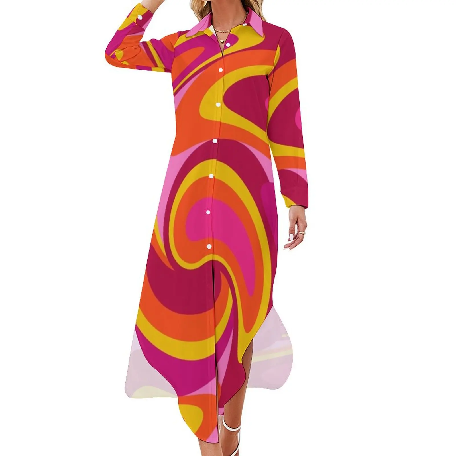 

Mid Century Modern Retro Design Long Sleeved Shirt Dress Clothing evening dress women