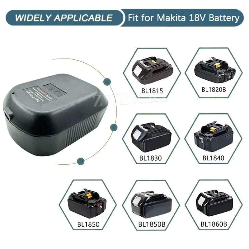Carregador de bateria para makita 18v bateria de íon-lítio suporta carregador (carregamento rápido de 65w) para carregamento de interface de banco de potência tipo c