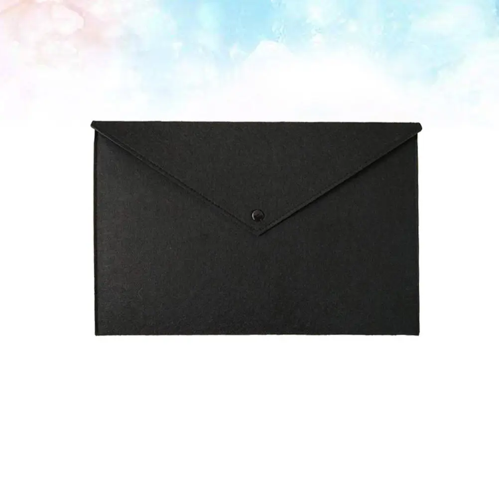 Felt File Folder Black A4 Size Button Document Organizer Tear Proof Comfortable Touch Office School Home Document Holder Bag