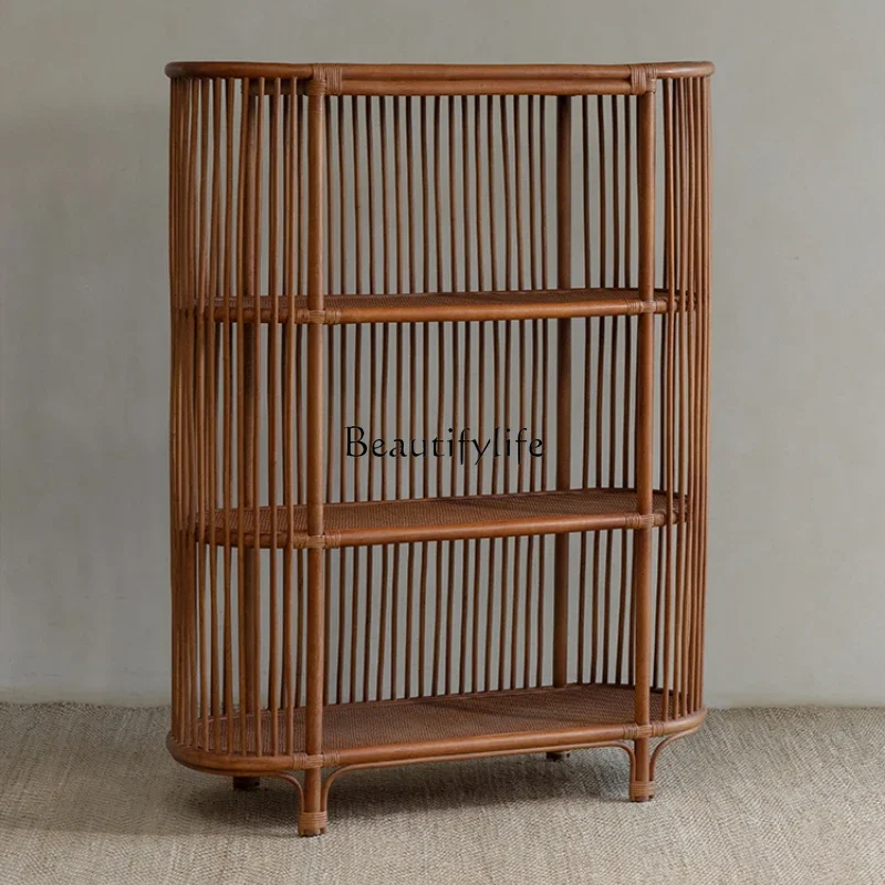 

yj39 South East Asia rattan art, retro wabi-sabi wind rattan weaving storage living room study storage bookshelf