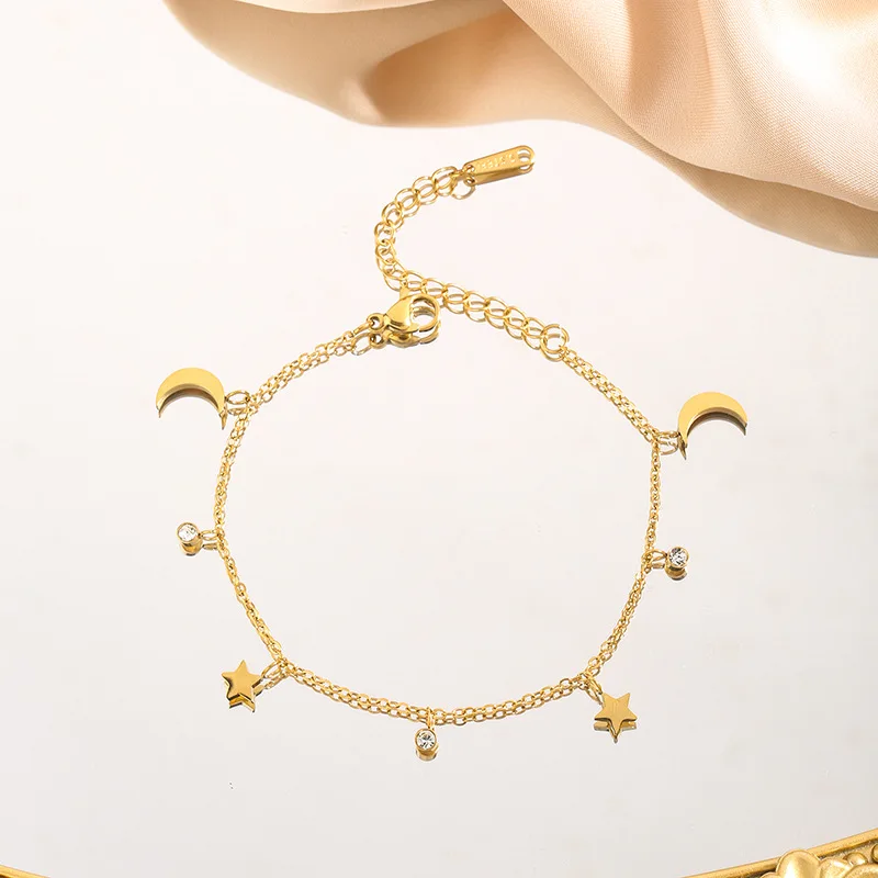البوهيمي الزركون القمر ستار سحر سوار للنساء الفولاذ المقاوم للصدأ القمر ستار سلسلة سوار الأزياء والمجوهرات هدية عيد الحب #1