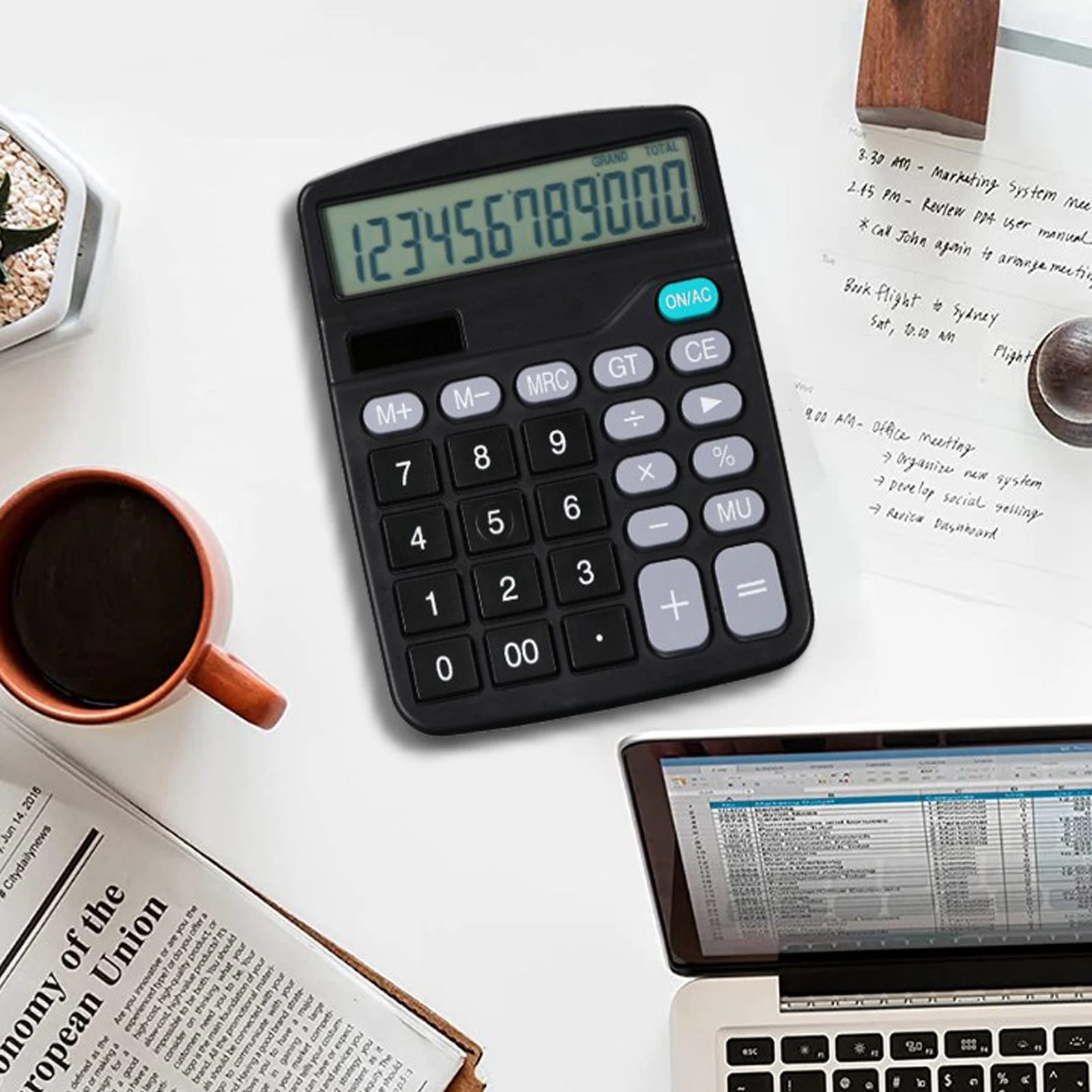 【جديد】آلة حاسبة لسطح المكتب مكونة من 12 رقمًا وشاشة LCD كبيرة الحجم وآلات حاسبة بزر كبير تعمل بالطاقة الشمسية وبطارية مناسبة للمكتب #2