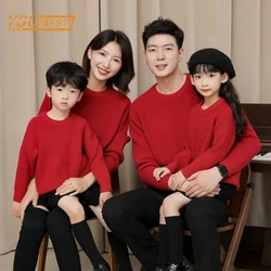 Christmas Sweaters Family Matching Outfits Family Look Mother Son Daughter Mommy and Dad Clothes New Year Red Family Clothing