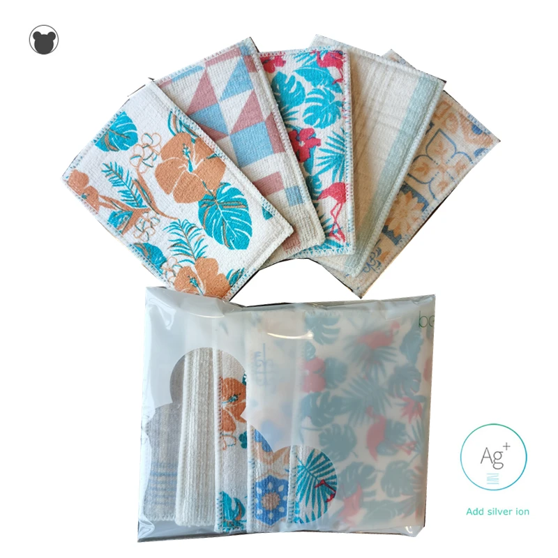 BEAR FAMILY 5PCS 10×15CM(4×6in)Double-sided Microfiber Cleaning Sponge Soft for Kitchen Dishwashing Cloth Sponges Scouring Pad