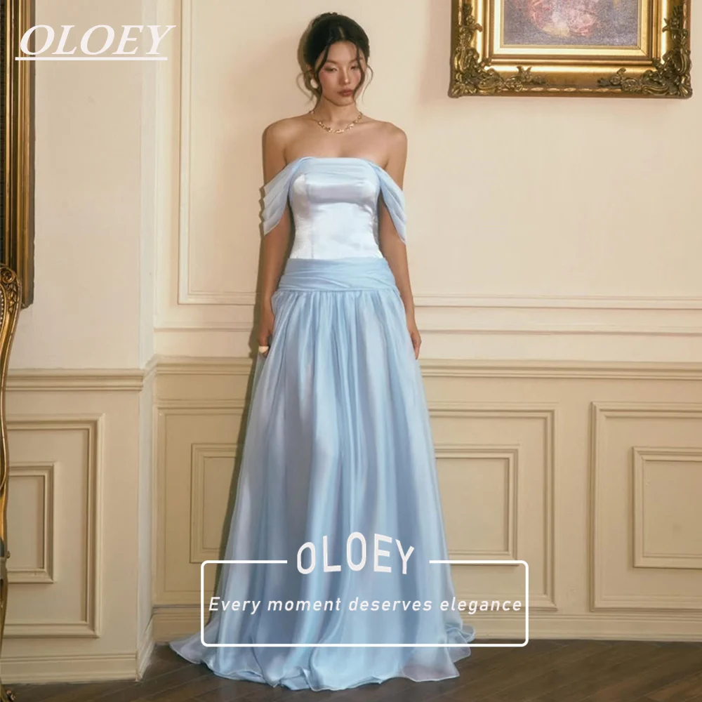 

OLOEY Elegant Baby Blue Wedding Prom Party Dress Off The Shoulder A-Line Formal Evening Gowns Customized Vestidos De Fiesta