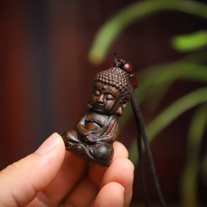 

Cz agarwood shakyamuni buddha pendant solid wood carving handle piece great sun tathagata amulet