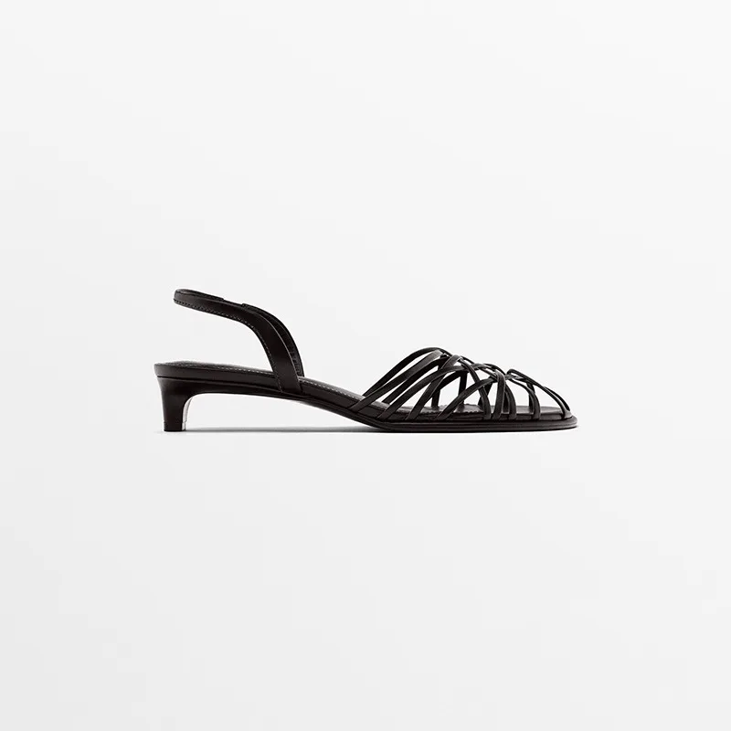Sandals 2026 summer new woven stiletto high heels women's dress shoes French romantic round head Roman sandalias mujer black