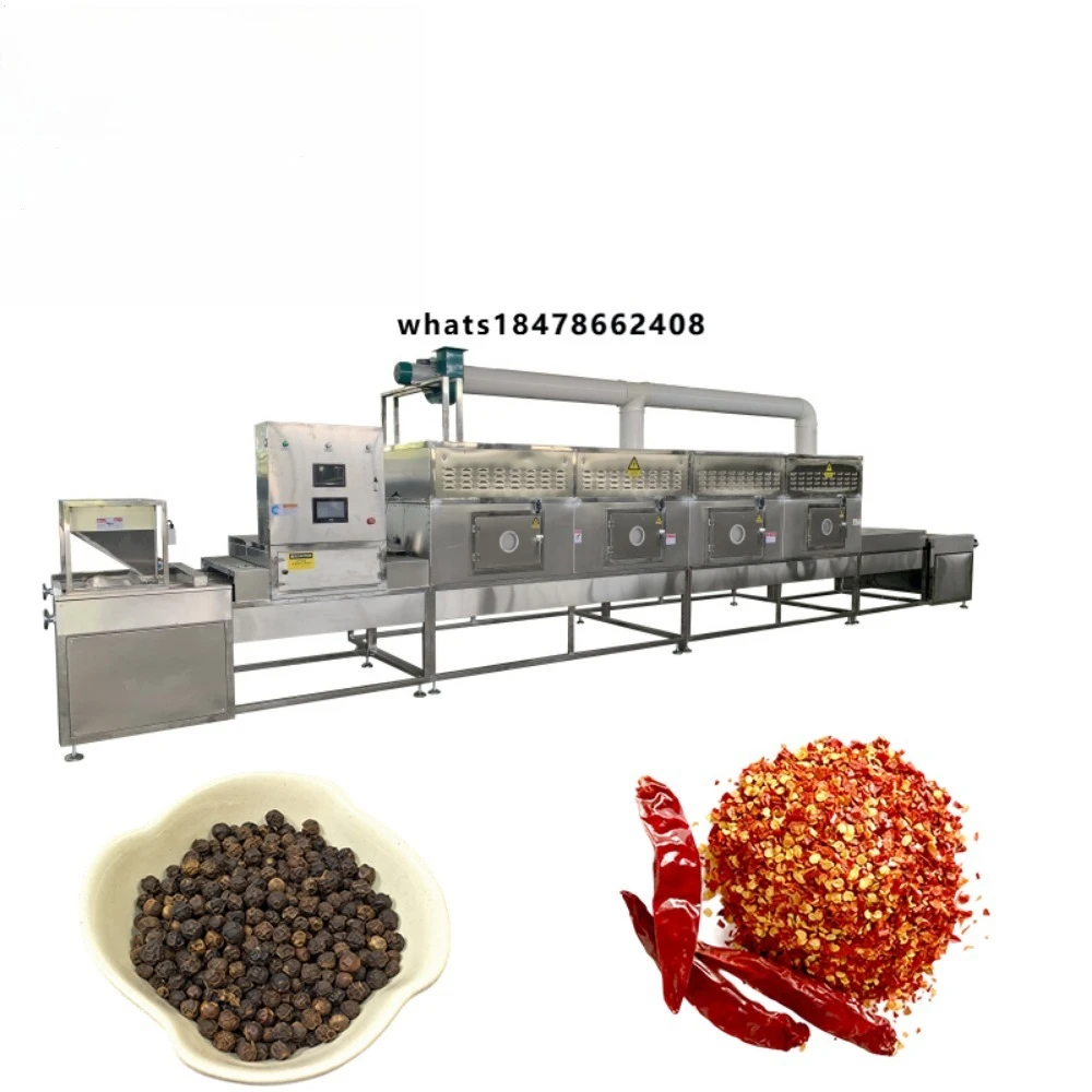 Low Energy Consumption Industrial Microwave Spices Sterilization Machine Chili Pepper Curry Turmeric Powder Tunnel Sterilizer