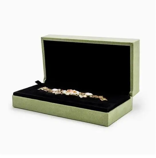 Simple Jewelry Bracelet Box Set Suede Green Case Jewelry Box Four Leaf Clover Necklace Packaging Paper Bag