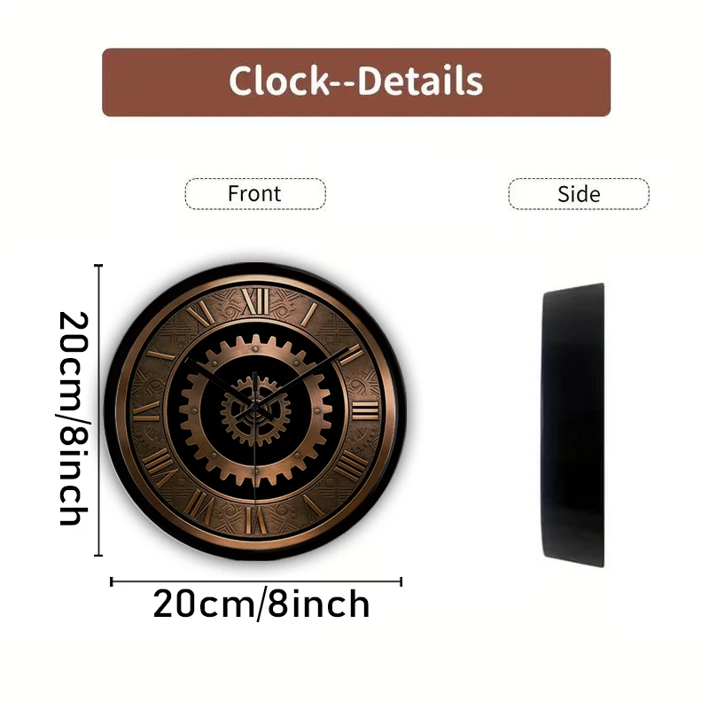 Steampunk Gear Cartoon Round Silent Hanging Wall Clock, Suitable For Living Room, School, Study Room, Bedroom, Children Gifts.