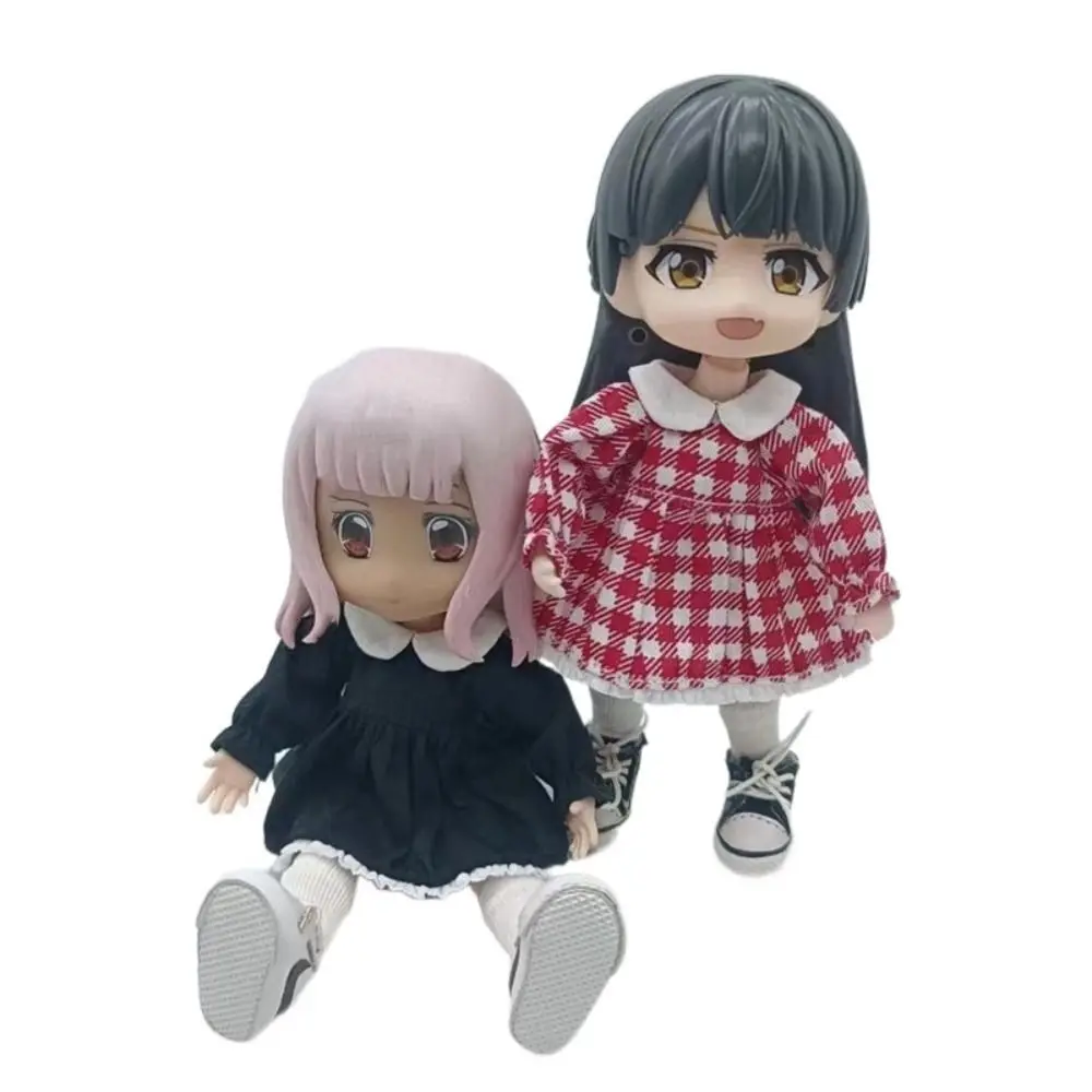 แฟชั่น Lotus Leaf Sleeve OB11 กระโปรงสวมใส่สบายๆตุ๊กตาทําด้วยมือเสื้อผ้าตกแต่งลายสก๊อต Obitsu11 ชุด DIY ของเล่น