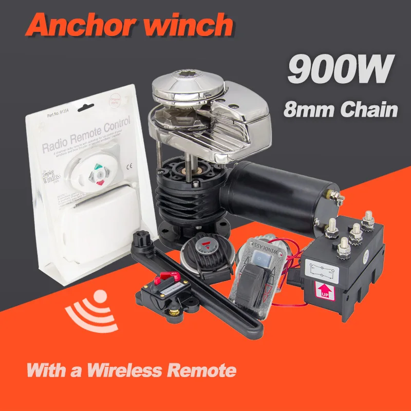 

12V 900W Electric Anchor Windlass for 8mm Chain High Speed Marine Anchor Winch Kit for 20–35ft Boats