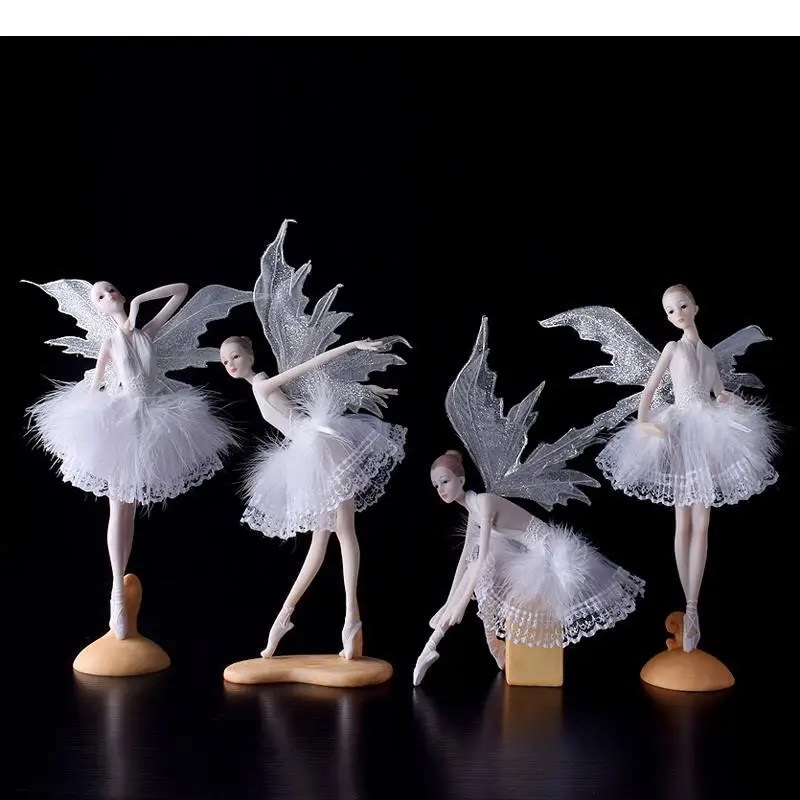 

Ballerina Fairy Garden Miniature Figurines Resin Ballet White Feather Angel Ornaments Girl Room Decoration Home Decor Modern