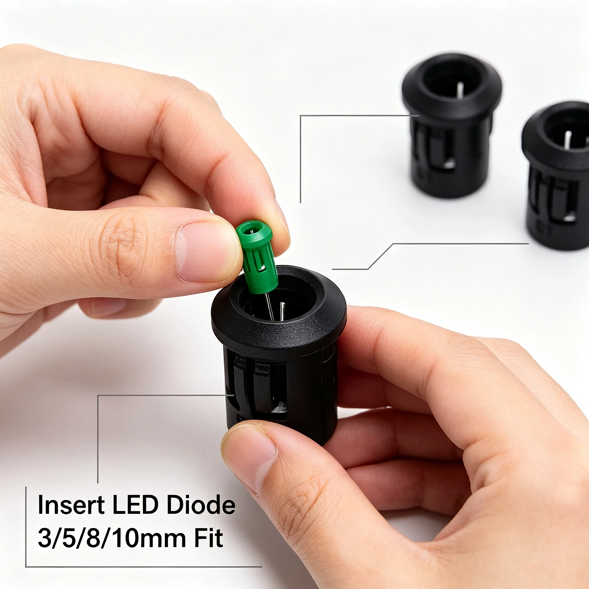 10pcs Black Plastic LED Holder 3mm 5mm 8mm 10mm Snap-in Bezel Socket Panel Mount Lamp Base For LED Diode DIY Electronic Project