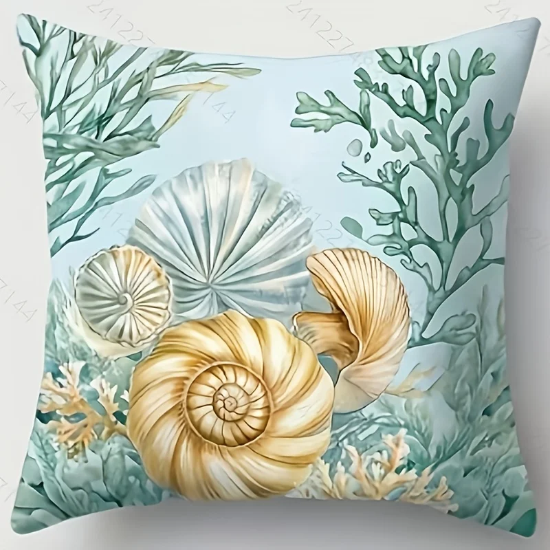 4Pcs Ocean Life Pillow Covers 45x45cm Double-sided Printed Seahorse Shell Starfish Turtle Cushion Cases Home Decor No Insert