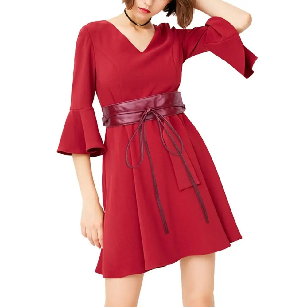 

Модный широкий пояс для женщин из искусственной кожи, регулируемые корсетные ремни, мягкие женские ремни с бантом для платья