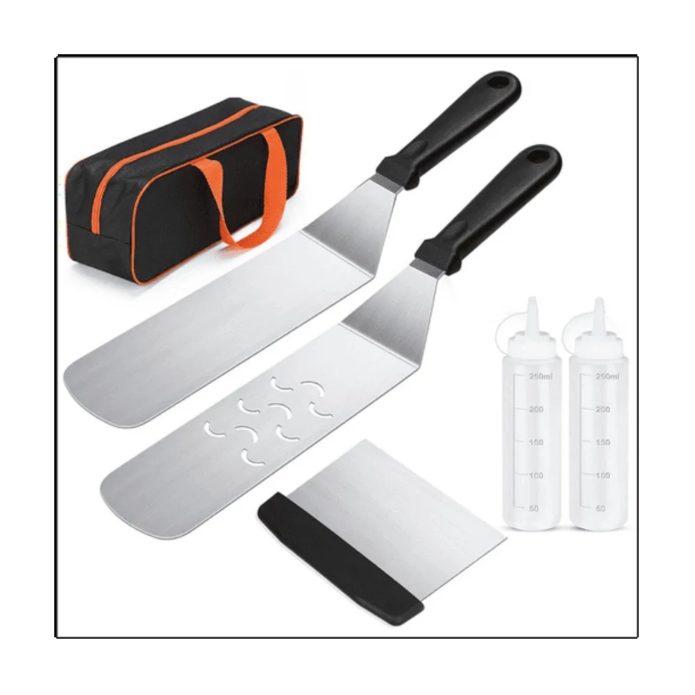 6pcs BBQ Tools Set Griddle Accessories Kit Tools Stainless Steel Spatulas with Carry Bag Scraper for Outdoor Camping Barbecue