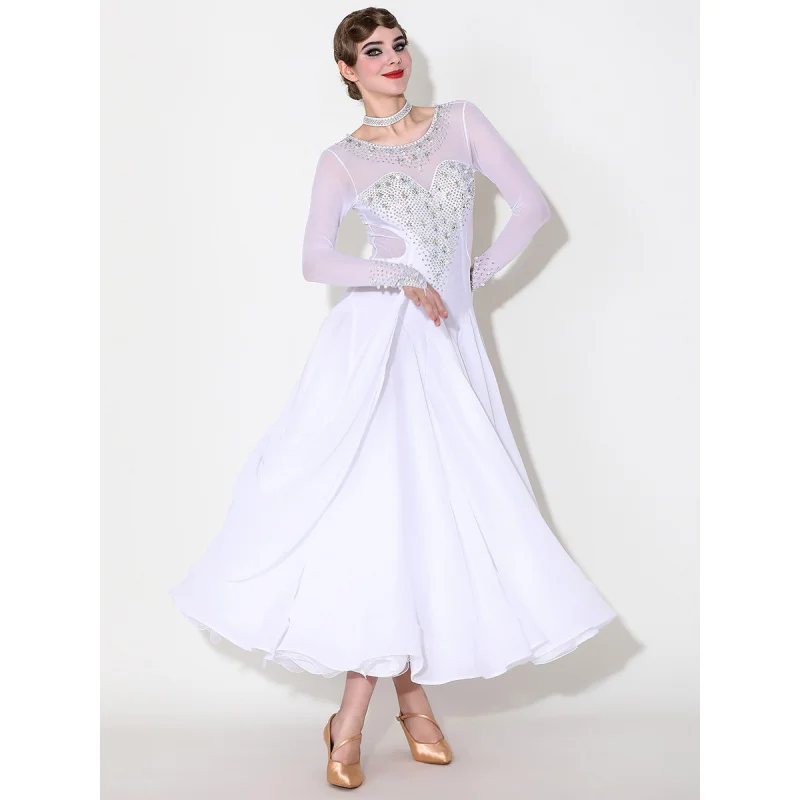 

Новый стандартный костюм для бальных танцев MY9226 с бриллиантовыми украшениями для выступления вальса