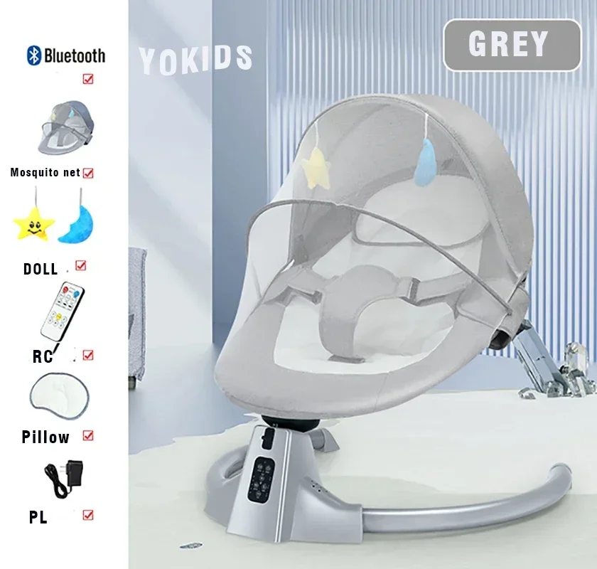 Transat à bascule électrique intelligent pour bébés âgés de 0 à 36 mois, berceau réglable, multifonction, SFP à cinq points