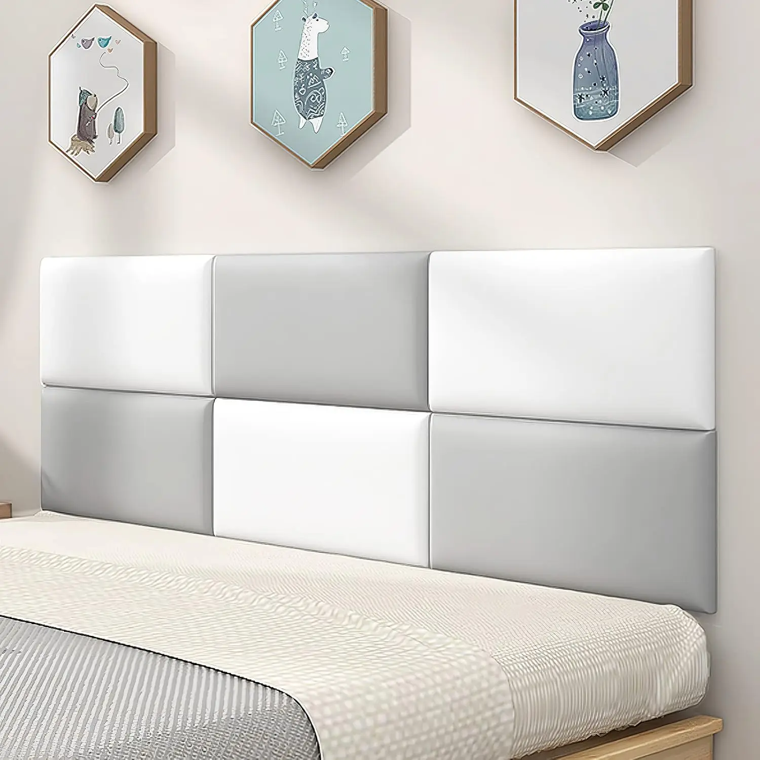 5PCS 3D Soft Wall Panel Safe Anti-Collision Wall Pad Self Adhesive Leather Rectangular Peel and Stick Headboard for Kids Bedroom