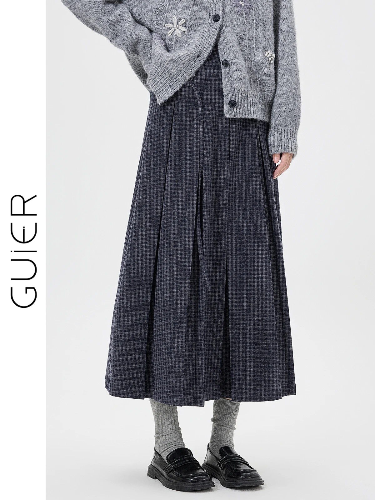 

Шерстяная юбка в клетку Guier для женщин, зимняя, с высокой талией, приталенная, А-силуэт, повседневная, с поясом