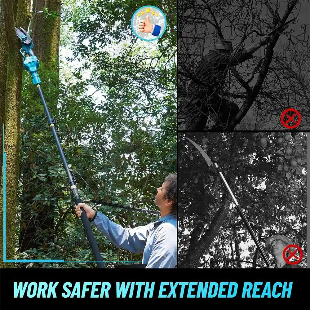Bürstenlose Teleskopstange, elektrische Kettensäge, kabellos, hohe Befestigungssicherung, 2-in-1-Gartenschnittwerkzeug für Makita 18 V Akku-Stift – Detail 3