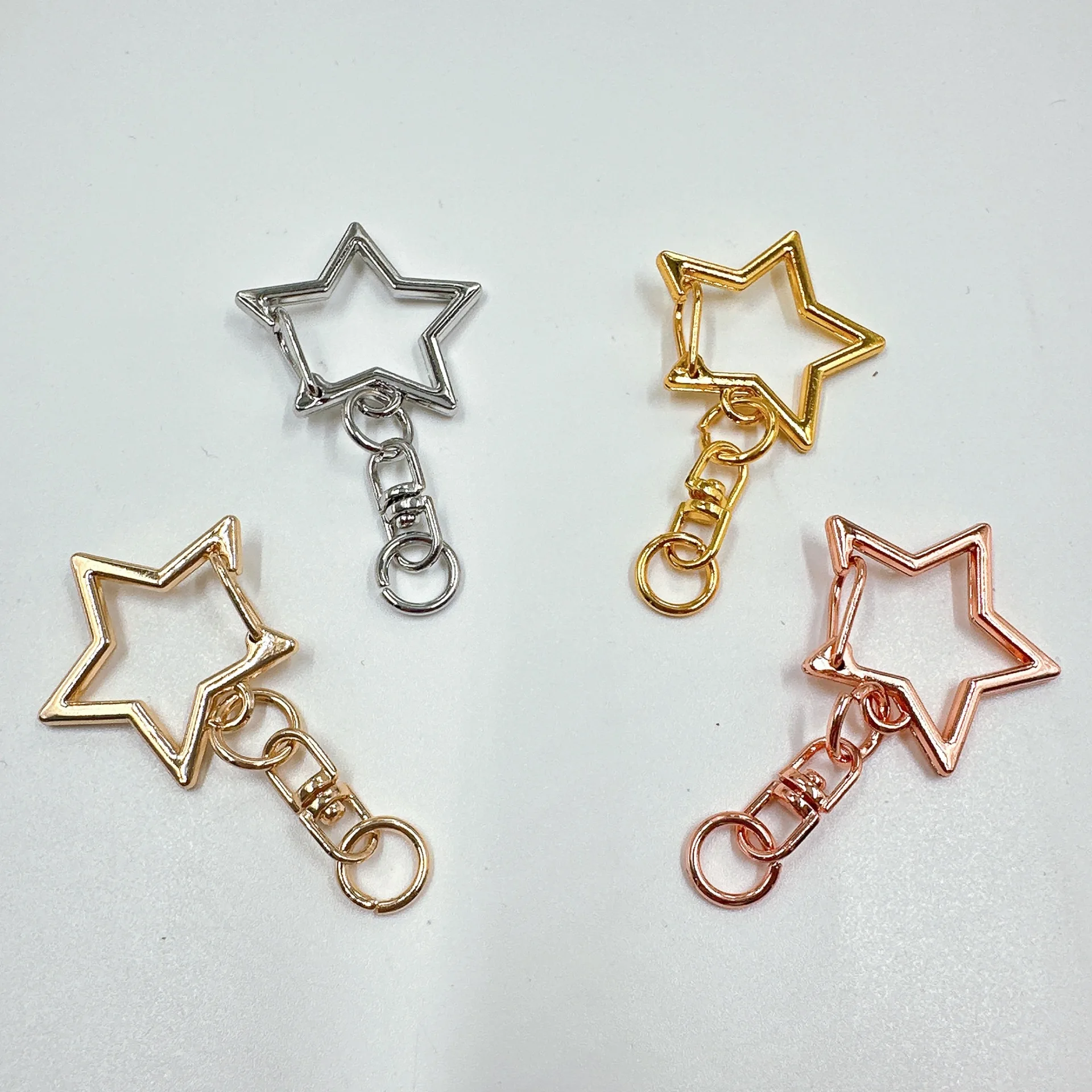 10Pcs New Star Pentagram Hollow Key Chain Rings Keychain DIY Accessories Lobster Clasp Keyring Jewelry Making Findings