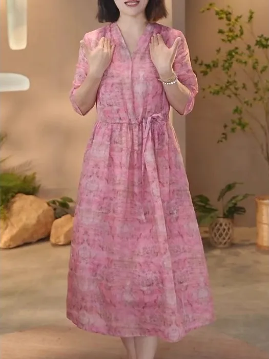 Efecto adelgazante algodón Lino V-Ne Tie cintura suelta talla grande irt Dr coreano Sle cintura ajustable A-Line falda