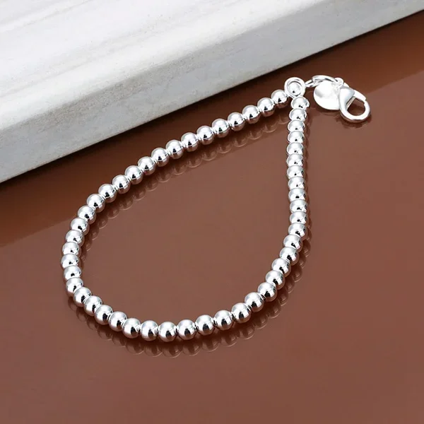 925Silver color 6MM CHAIN , bead bracelet fashion charm Women lady jewelry cute nice pretty wedding birthday gift H114