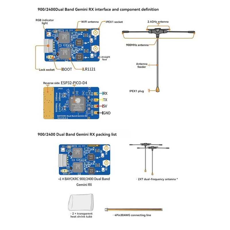 900Mhz 2.4Ghz 915M ELRS Dual Band Gemini RX Expresslrs Receiver TCXO  For RC FPV Racing Long Range Drone B