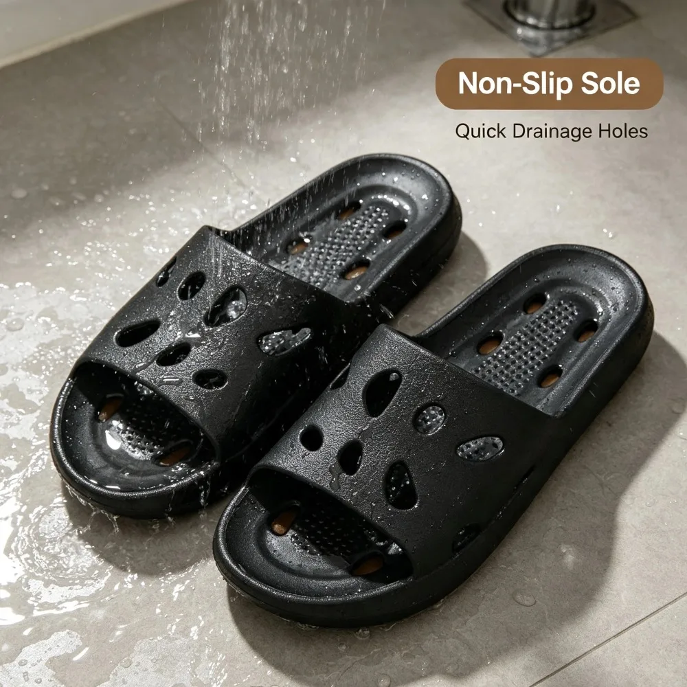 EVA Shower Slippers for Men Non‑Slip Quick Drying Bath Slippers with Drainage Holes Lightweight House Slides for Bathroom