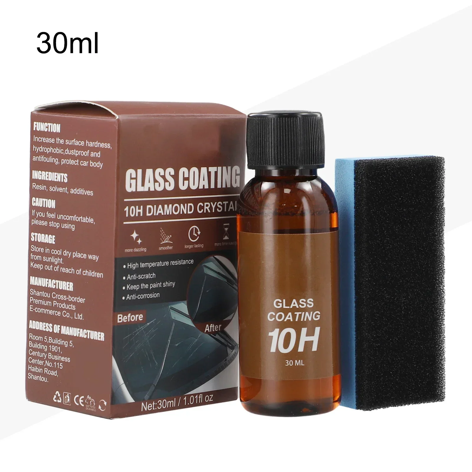 Revêtement de verre céramique diamant, 30ml, 10H, soins de voiture avertissant l'intérieur de l'automobile, fournitures de revêtement rénovées