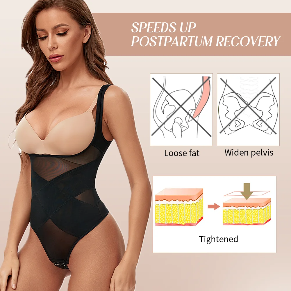 Women Sexy Mesh Cross Shapewear Patchwork Thong Comfortable Tummy Reducer Waist Slimmer Lingeries Bodysuit Hip Enhancer Corsets