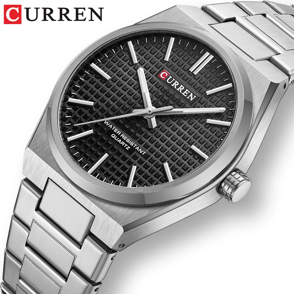 CURREN Fashion Unique Quartz Men\'s Wrist Watches Stainless Steel Strap Watch Simple Luminous Hands Clock