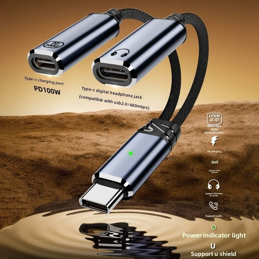 2 в 1 Дизайн 2-в-1 USB C OTG Адаптер Быстрая зарядка USB Женский порт 2 в 1 USB Тип C Аудиокабель PD 100 Вт USB C Женский порт